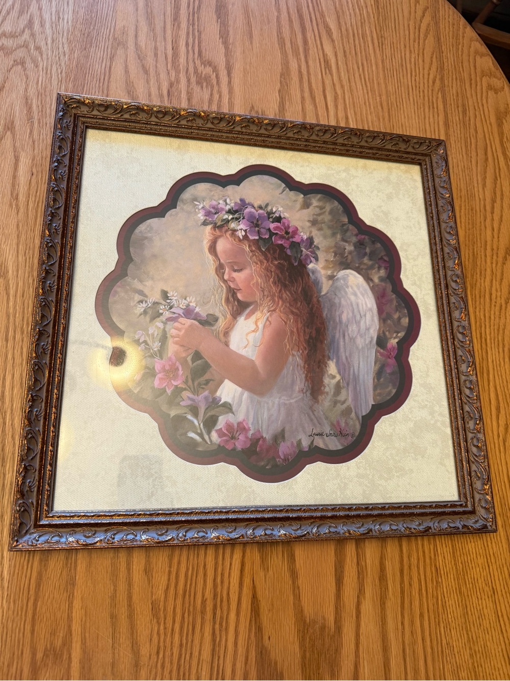 Framed Angel Girl Wall Art in Cream and Pink
